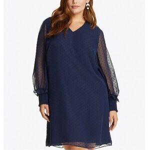 Draper‎ James Navy Swiss Dot Sheer Elasticized Sleeve Dress -- 2X